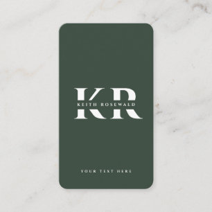 Carte De Visite Nom personnalisé moderne Monogram Dark Green Qr Co