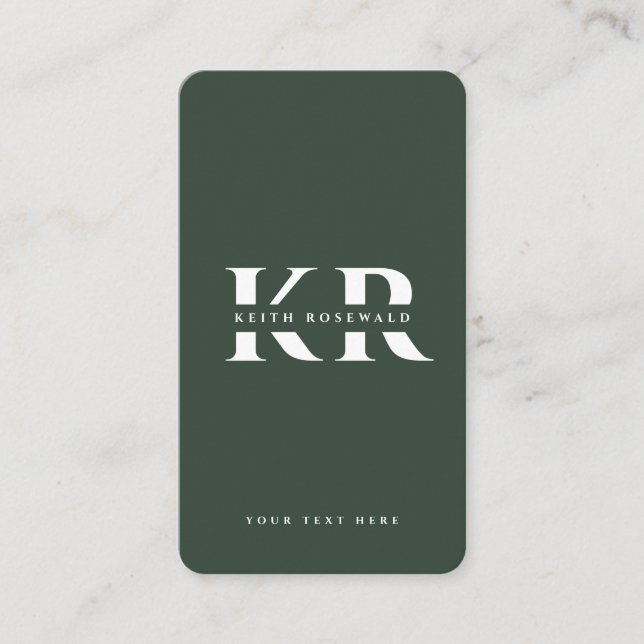 Carte De Visite Nom personnalisé moderne Monogram Dark Green Qr Co (Devant)