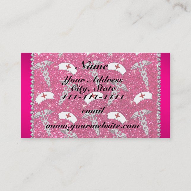 Carte De Visite Nom rose rose parties scintillant infirmière casqu (Devant)