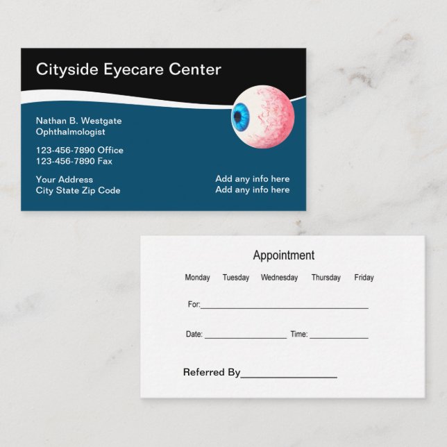 Carte De Visite Nomination Clinique Eyecare Et Ophthalmologue (Devant / Derrière)