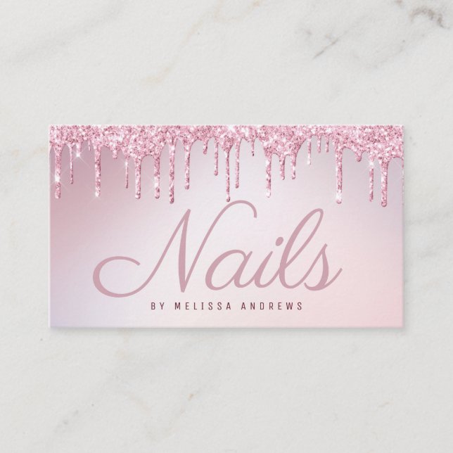 Carte De Visite Nongles| Salon de parties scintillant rose à goutt (Devant)