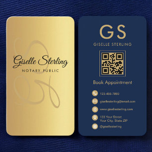 Carte De Visite Noor public Marine bleu QR Code Monogramme