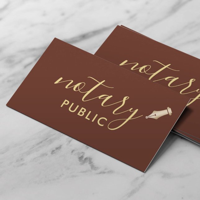 Carte De Visite Notaire Public Élégant Script Brick Rouge & Or (Créateur téléchargé)