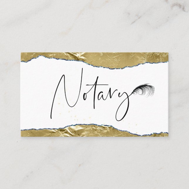 Carte De Visite *~* NOTARY PHOTO Pen Plume Agent de signature OR (Devant)