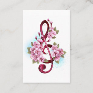 Carte De Visite Notes de clef musicale en treble avec des fleurs S