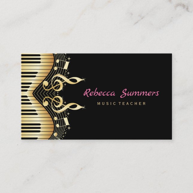 Carte De Visite Notes de musique Black & Gold (Devant)
