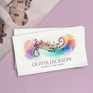 Carte De Visite Notes de musique colorées aquarelle et crayon
