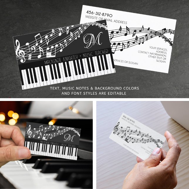 Carte De Visite Notes de musique Piano Monogramme Couleur personna (Créateur téléchargé)