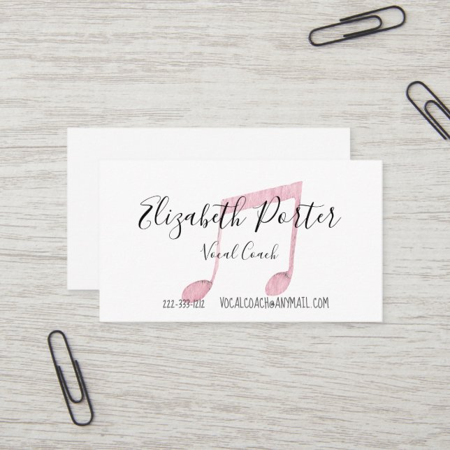 Carte de visite Notes musicales aquarelle (Devant/Arrière en situation)