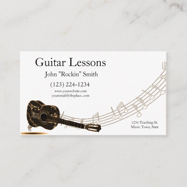 Carte De Visite Notes musicales des leçons de guitare (Devant)
