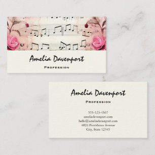 Carte De Visite Notes musicales et design Vintage Rose
