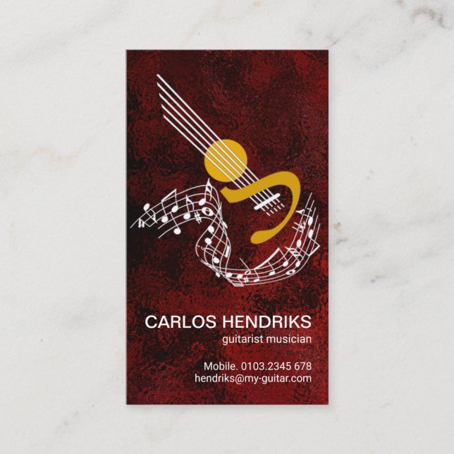Carte De Visite Notes musicales flottantes Guitar Riffs Red Grunge (Devant)