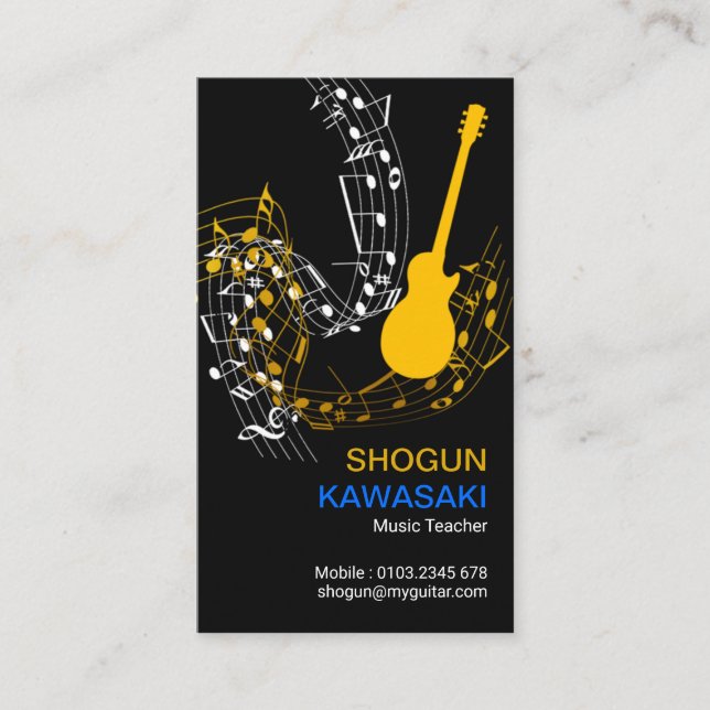 Carte De Visite Notes musicales Guitar Riffs Guitar Jaune Guitar (Devant)