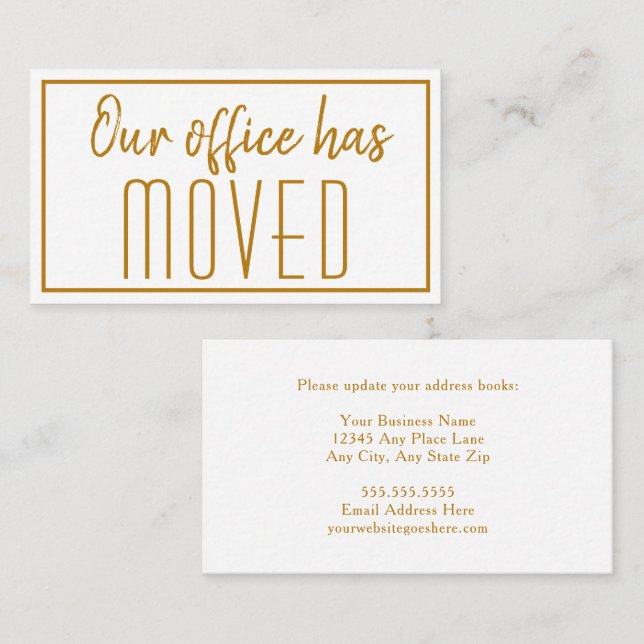 Carte De Visite Notre Bureau A Déplacé Chic Gold Nouvelle Adresse (Devant / Derrière)