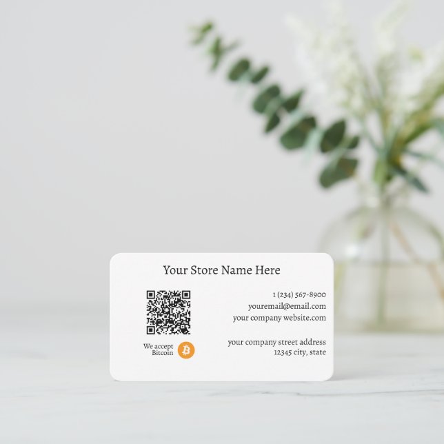 Carte De Visite Nous acceptons Bitcoin QR Code Blanc (Debout devant)