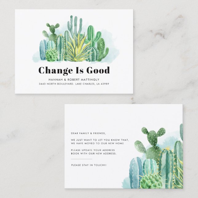 Carte De Visite Nous avons déplacé Cactus Succulents Moving Faire- (Devant / Derrière)