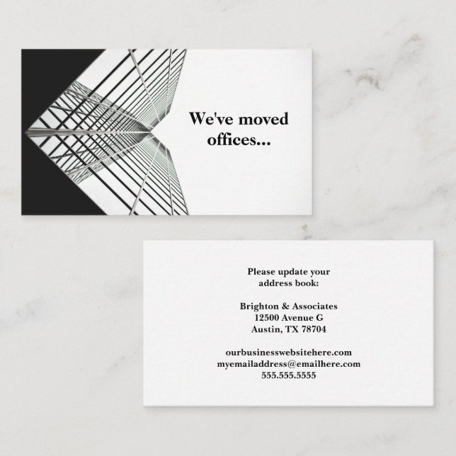 Carte De Visite Nous avons déplacé des bureaux Black White Moving (Devant / Derrière)