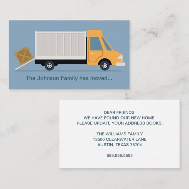 Carte De Visite Nouveau changement d'adresse Moteur Camion Cute Bl (Devant / Derrière)