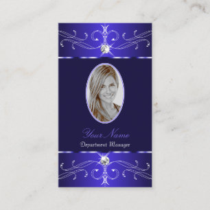 Carte De Visite Novelty Royal Blue Ornate Ornamy Ajouter Photo Chi