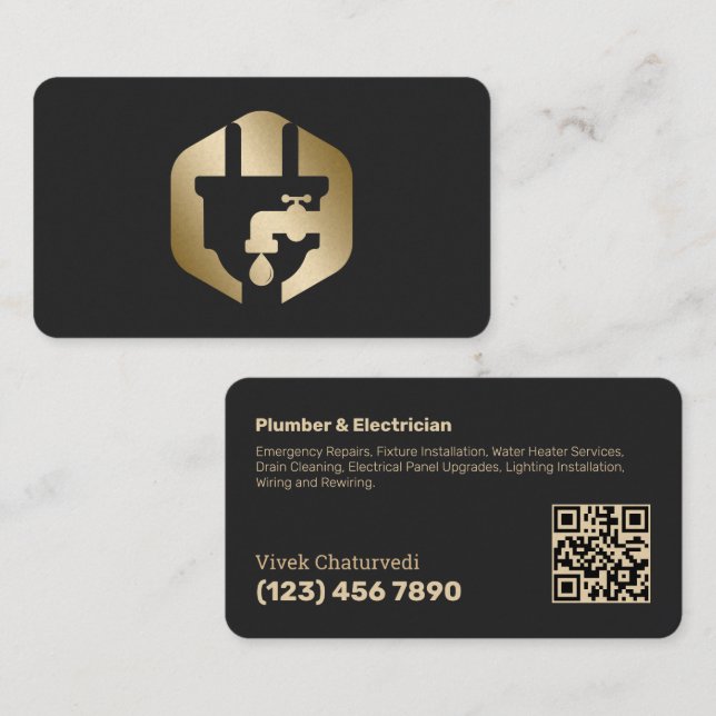 Carte De Visite Numérisation du plombier et de l'électricien QR (Devant / Derrière)