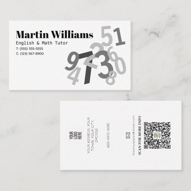 Carte De Visite Numéros aléatoires Math Tutor enseignant école à d (Devant / Derrière)