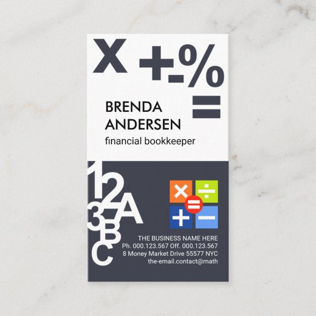 Carte De Visite Numéros créatifs Symboles financiers (Devant)