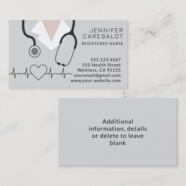 Carte De Visite Nurse RN, LVN, LPN, Caretaker Business Card (Devant / Derrière)
