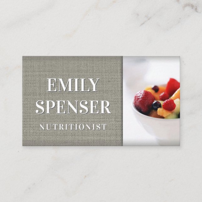 Carte de visite nutritionniste de lin gris simple (Devant)