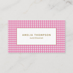 Carte De Visite Nutritionniste Typographie Or Gingham Rose