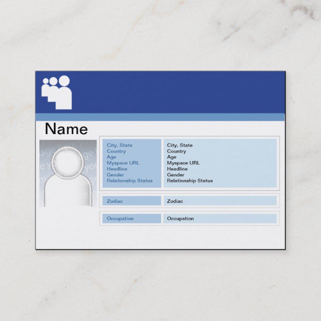Carte De Visite Obscurité de Myspace - potelée (Devant)