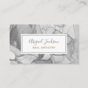 Carte De Visite Océan Abstrait Flora Gris & Gold Nail Artistry