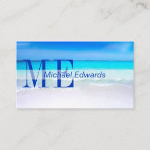 Carte De Visite Ocean Beach Aqua Blue Sea Travel Monogramme modern