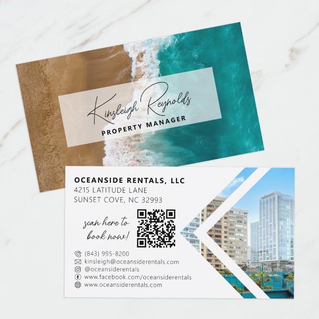 Carte De Visite Ocean / Beach Rental Property Manager QR Facebook (Créateur téléchargé)