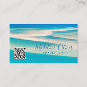 Carte De Visite Ocean Beach Sea QR Travel Aqua Blue Business
