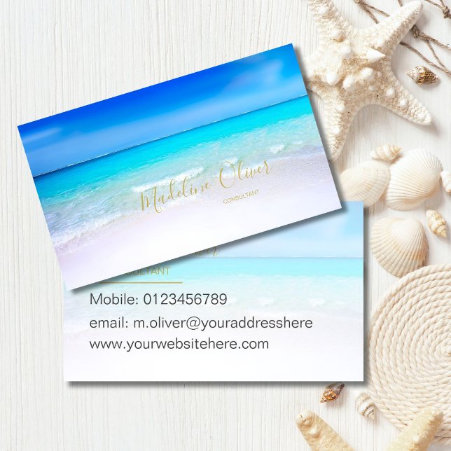 Carte De Visite Ocean Beach Sea Travel Aqua Blue Modern (Créateur téléchargé)
