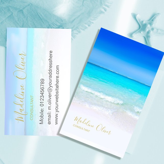 Carte De Visite Ocean Beach Sea Travel Spa Blue Gold Style (Créateur téléchargé)