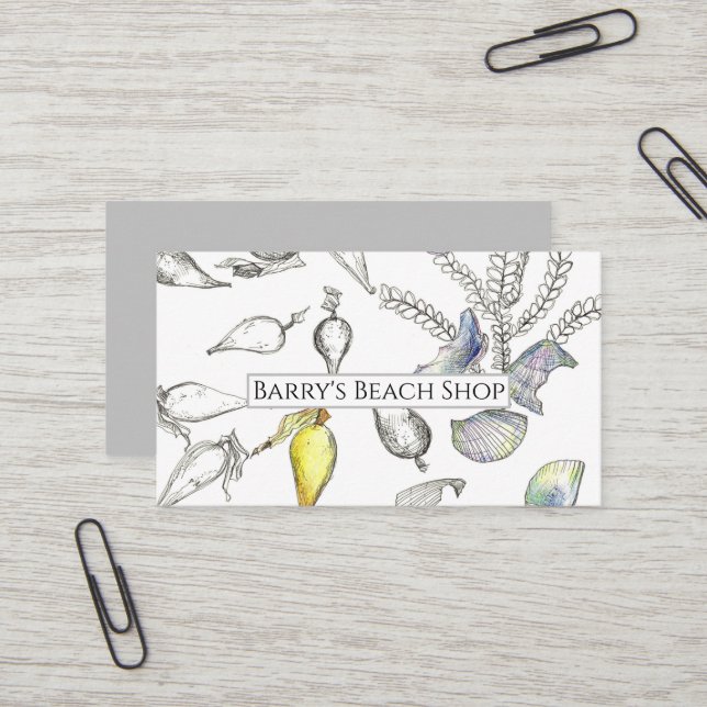 Carte De Visite Ocean Beach Shells Sea Plantes Kelp Seaweed (Devant/Arrière en situation)