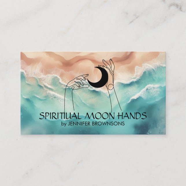 Carte De Visite Ocean Beach Yoga Reiki Lune des mains célestes (Devant)
