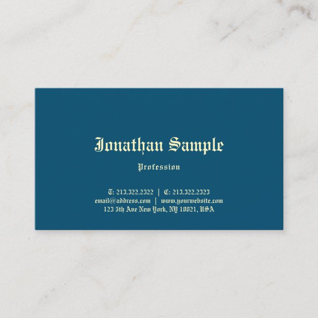 Carte De Visite Ocean Blue Elegant Classic Old English Texte tenda (Devant)