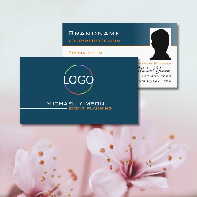 Carte De Visite Ocean Blue White avec logo et photo professionnel (Créateur téléchargé)