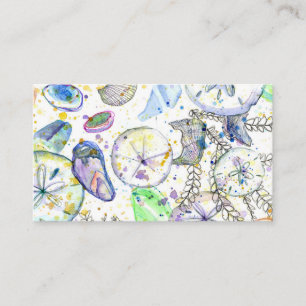 Carte De Visite Océan Coquillages Sable Dollars Aquarelle