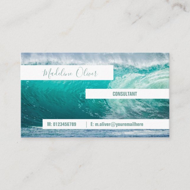 Carte De Visite Ocean Sea Blue Waves Beach Aqua Modern White (Devant)