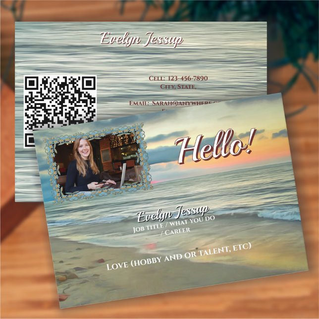 Carte De Visite Ocean Sunset 0735 QR Code Hello Calling Card (Créateur téléchargé)