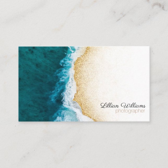 Carte De Visite Ocean Turquoise Waves Gold Parties scintillant Omb (Devant)