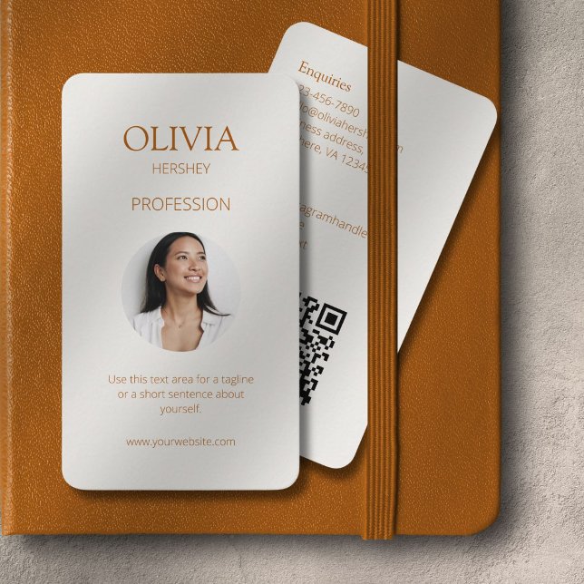 Carte De Visite Ochre et ivoire Photo Social QR Code (Créateur téléchargé)