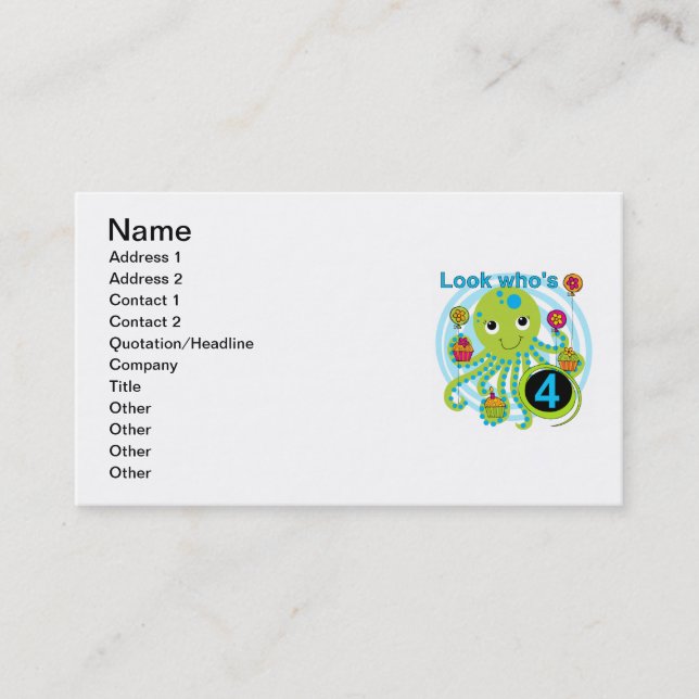 Carte De Visite Octopus 4e anniversaire T-shirts et cadeaux (Devant)