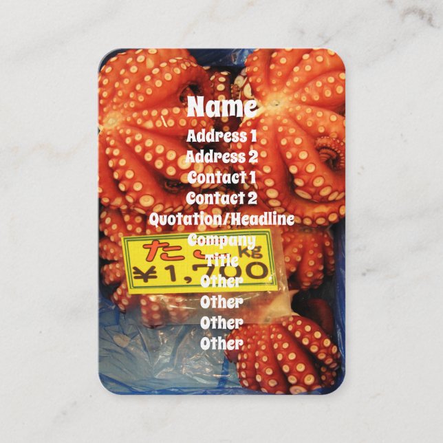 Carte De Visite Octopus Tako た こ marché de poisson Tsukiji, Tokyo, (Devant)