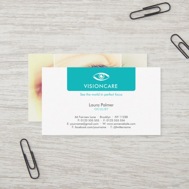 Carte De Visite Oculiste | Optican Professional (Devant/Arrière en situation)