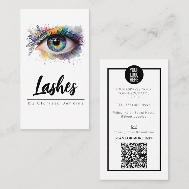 Carte De Visite oeil floral Lashes Eyelash Extensions maquillage (Devant / Derrière)