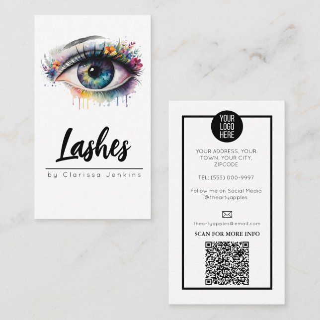 Carte De Visite oeil floral Lashes Eyelash Extensions maquillage (Devant / Derrière)